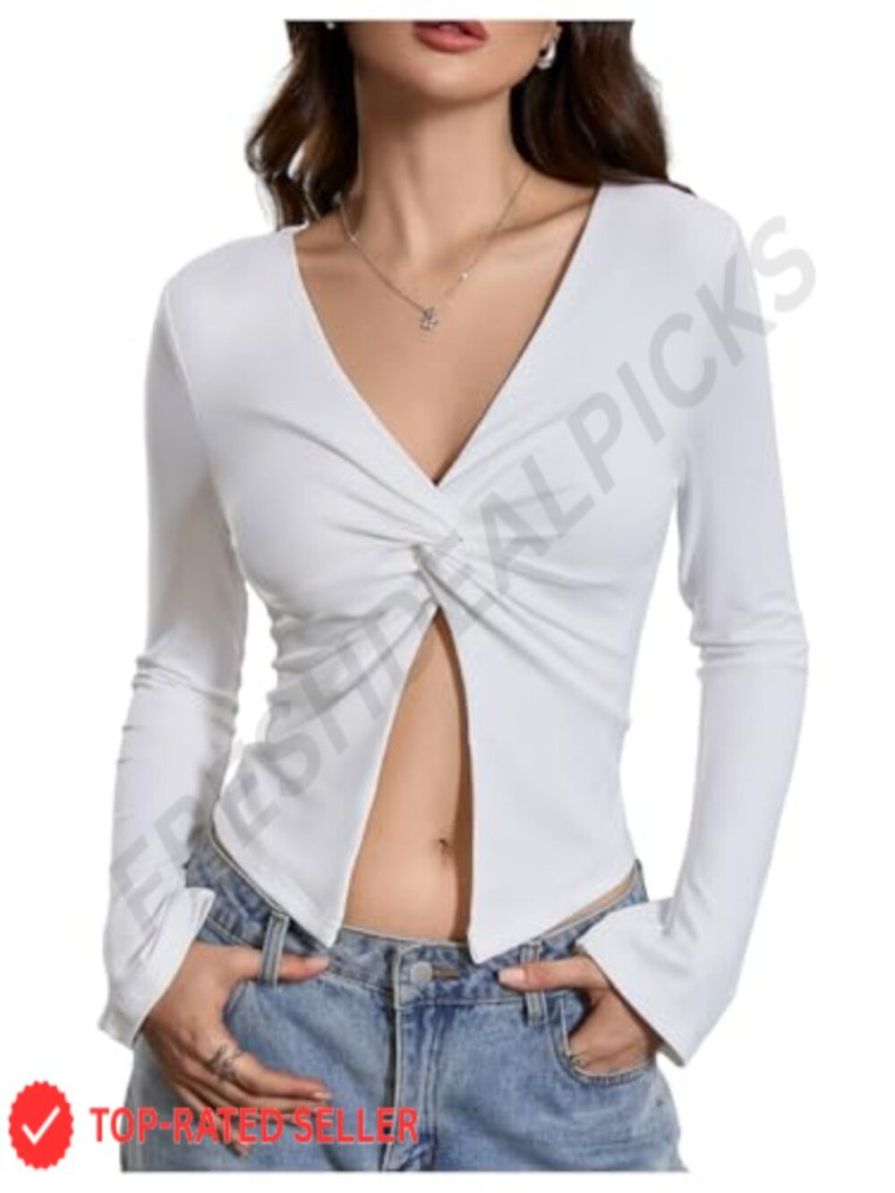 Verdusa Women's Long Sleeve Twist Front Y2k Crop Tee Top